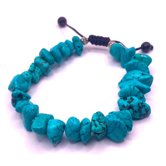 Boho Blue Turquoise Nugget Bead Adjustable Bracelet - Picture 1 of 8